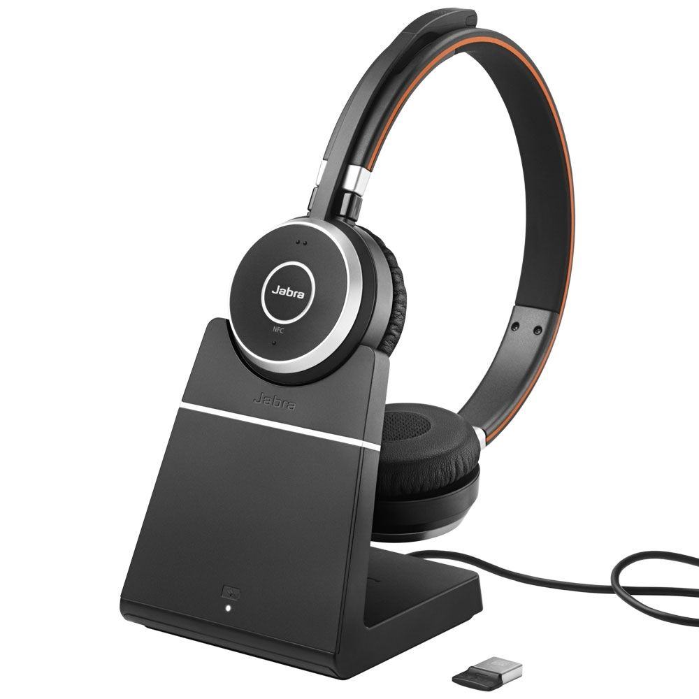 Auriculares estéreo Bluetooth USB Jabra Evolve 65 UC (incluye base de carga) - Reacondicionados