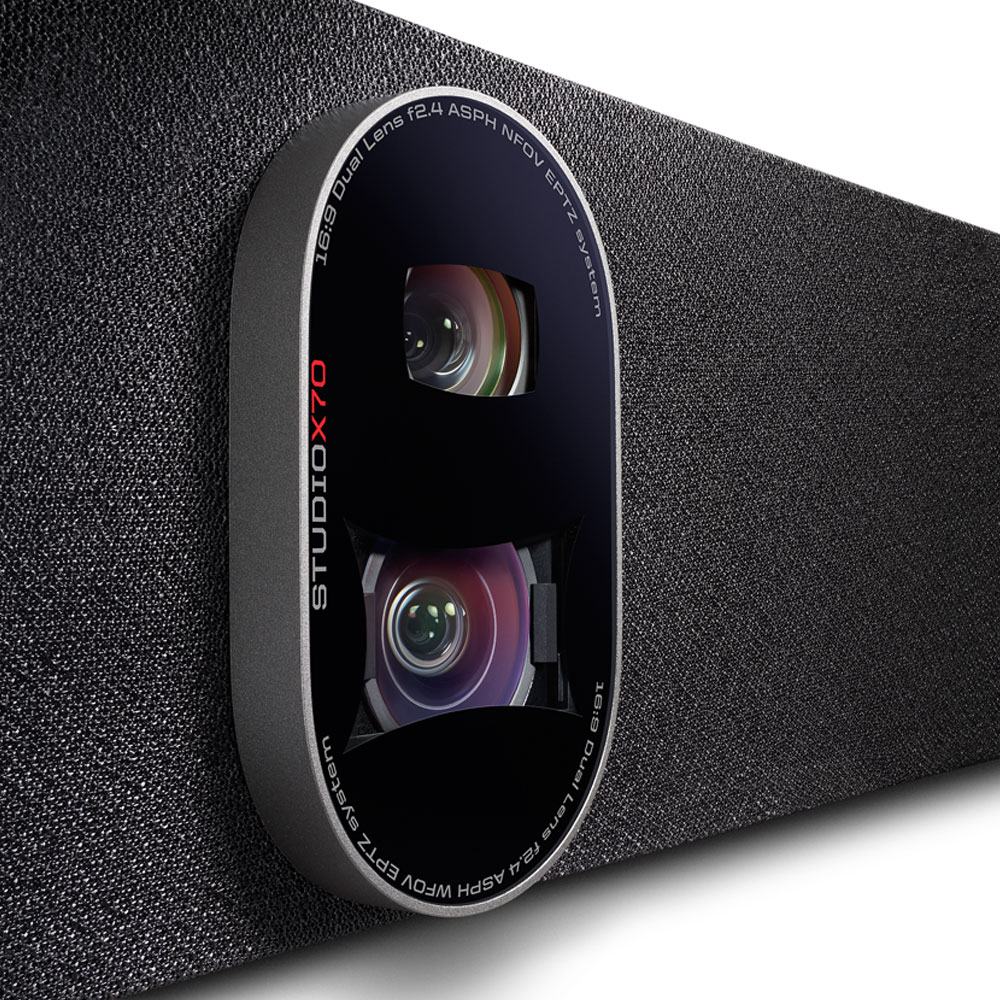 Barra de video Poly Studio X70 para salas grandes, con interfaz de pantalla táctil TC8